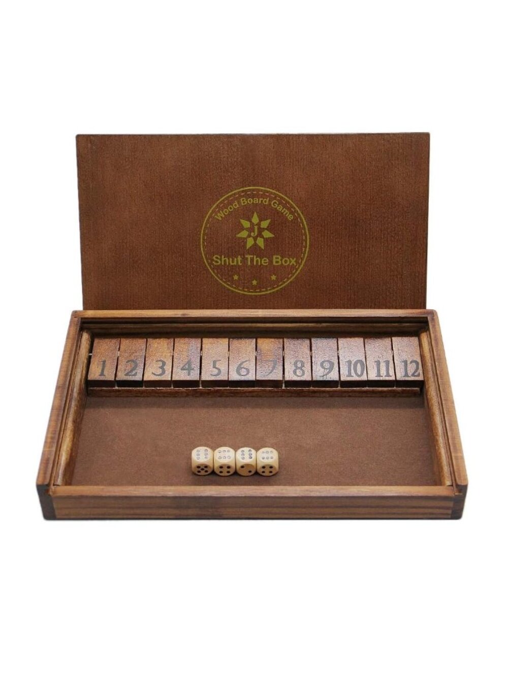 SHUT THE BOX Wooden Board Dice Game, Press Your Luck Fun *Lid Damage*